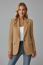 Zayelle | Blazer for Women - Notched Lapel Single Button Tailored Elegant Refined Fit-Women's Blazer-Camel-S-Camoufit