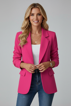 Zayelle | Blazer for Women - Notched Lapel Single Button Tailored Elegant Refined Fit-Women's Blazer-Pink-S-Camoufit