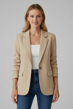 Zayelle | Blazer for Women - Notched Lapel Single Button Tailored Elegant Refined Fit-Women's Blazer-Beige-S-Camoufit