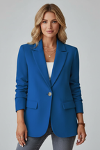 Zayelle | Blazer for Women - Notched Lapel Single Button Tailored Elegant Refined Fit-Women's Blazer-Blue-S-Camoufit