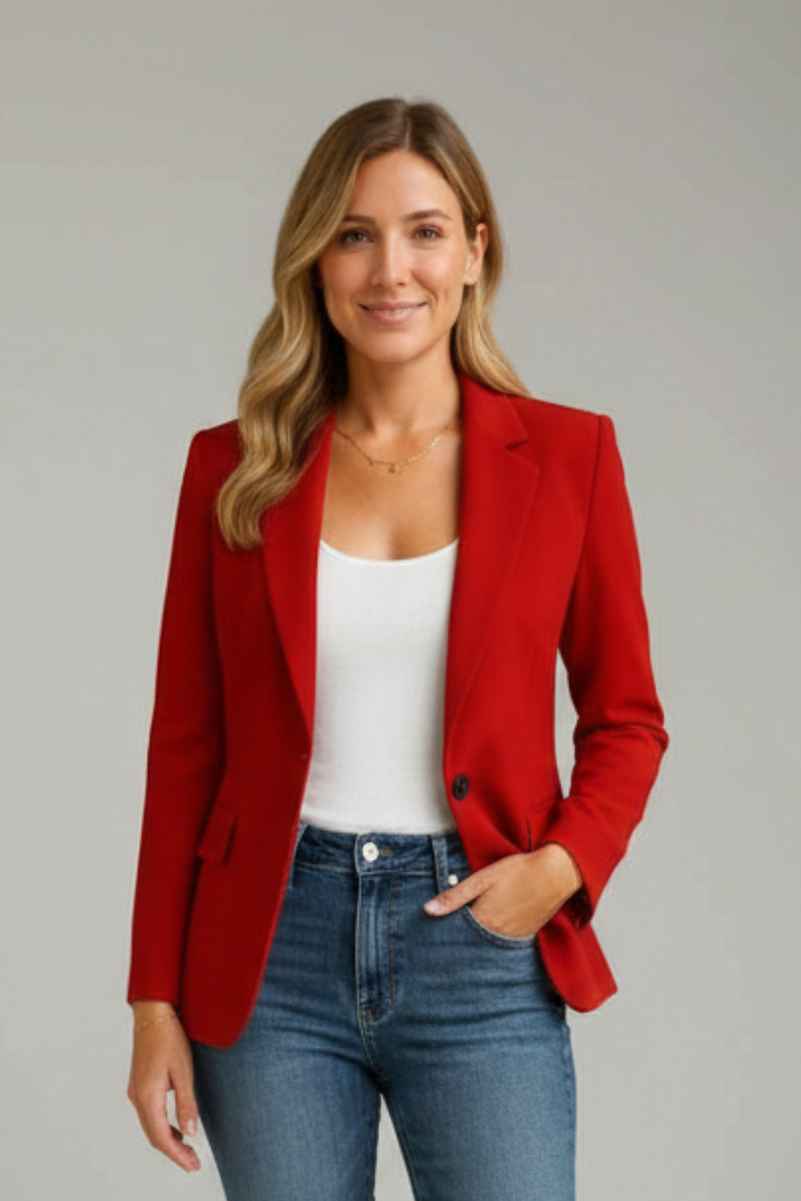Zayelle | Blazer for Women - Notched Lapel Single Button Tailored Elegant Refined Fit-Women's Blazer-Red-S-Camoufit