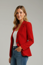 Zayelle | Blazer for Women - Notched Lapel Single Button Tailored Elegant Refined Fit-Women's Blazer-Red-S-Camoufit