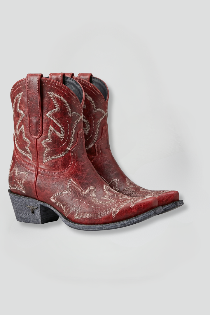 Bellune | Cowboy Boots for Women - Western Embroidered Pointed Toe Mid Calf All Season Fit-Women's Ankle Boots-Red-5-Camoufit