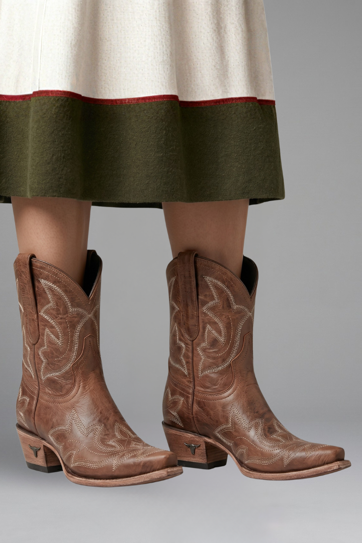 Bellune | Cowboy Boots for Women - Western Embroidered Pointed Toe Mid Calf All Season Fit-Women's Ankle Boots-Brown-5-Camoufit