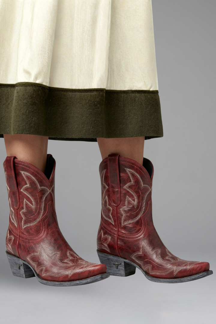 Bellune | Cowboy Boots for Women - Western Embroidered Pointed Toe Mid Calf All Season Fit-Women's Ankle Boots-Red-5-Camoufit