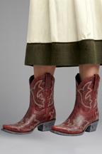 Bellune | Cowboy Boots for Women - Western Embroidered Pointed Toe Mid Calf All Season Fit-Women's Ankle Boots-Red-5-Camoufit