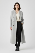 Elunara | Long Coat for Women - Lapel Collar Button Closure Flap Pocket Elegant Regular Fit-Women's Jacket-Grey-S-Camoufit