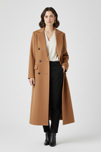 Elunara | Long Coat for Women - Lapel Collar Button Closure Flap Pocket Elegant Regular Fit-Women's Jacket-Brown-S-Camoufit