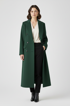 Elunara | Long Coat for Women - Lapel Collar Button Closure Flap Pocket Elegant Regular Fit-Women's Jacket-Green-S-Camoufit