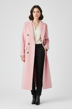 Elunara | Long Coat for Women - Lapel Collar Button Closure Flap Pocket Elegant Regular Fit-Women's Jacket-Pink-S-Camoufit