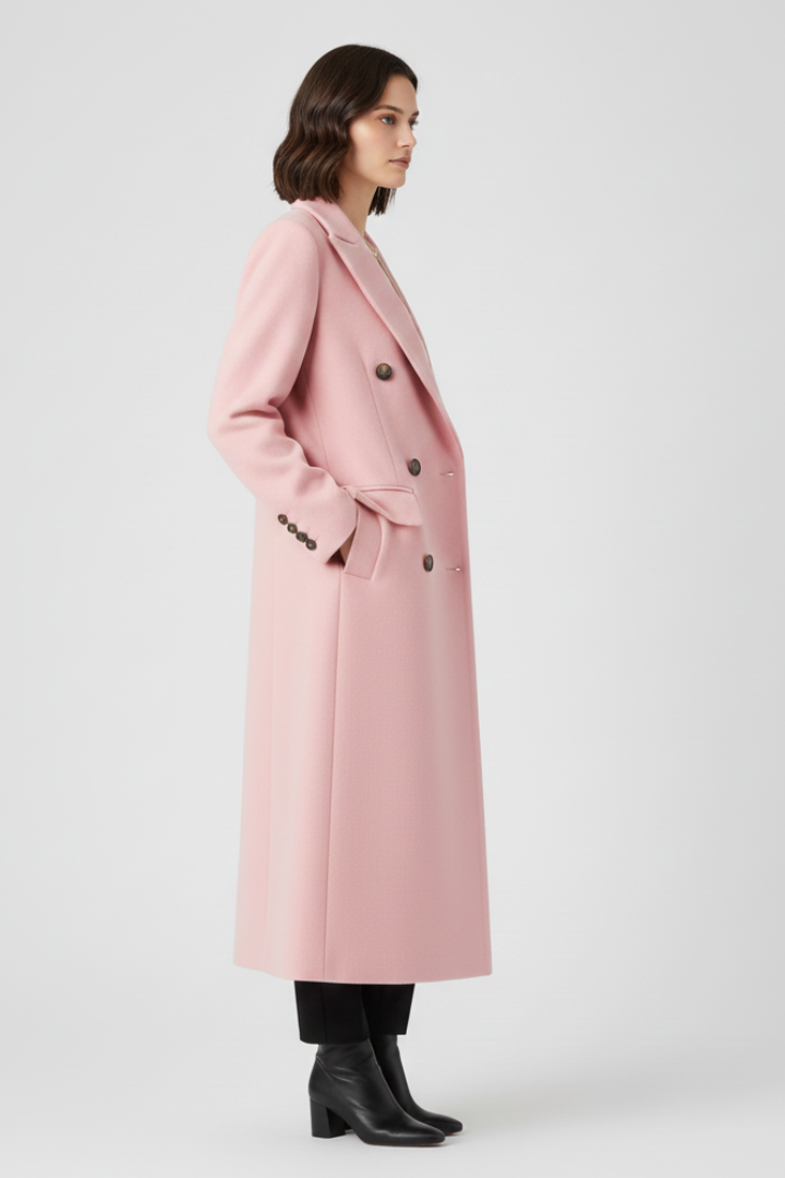 Elunara | Long Coat for Women - Lapel Collar Button Closure Flap Pocket Elegant Regular Fit-Women's Jacket-Pink-S-Camoufit