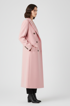 Elunara | Long Coat for Women - Lapel Collar Button Closure Flap Pocket Elegant Regular Fit-Women's Jacket-Pink-S-Camoufit