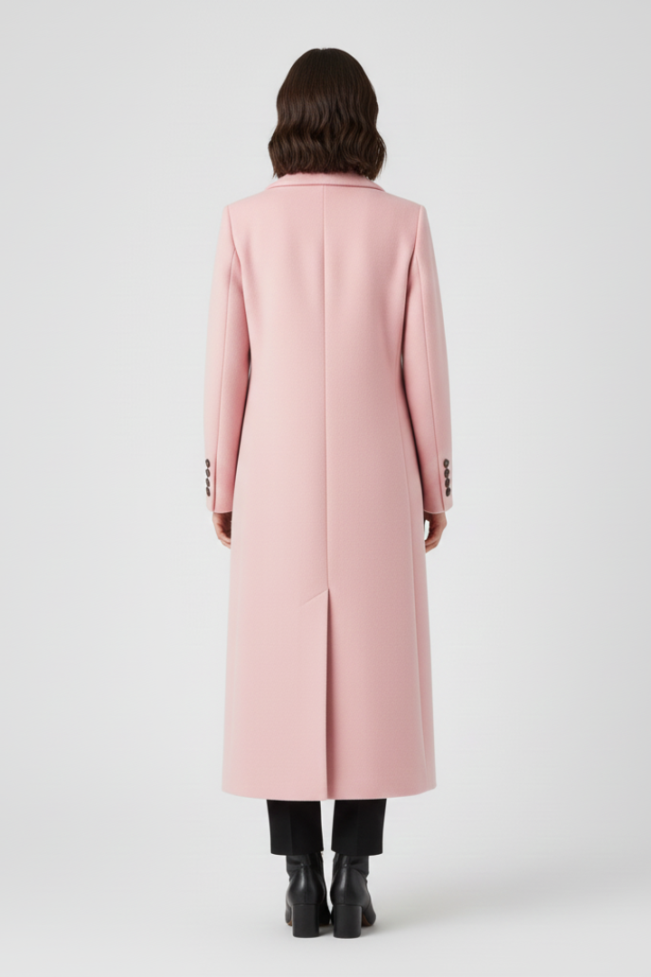 Elunara | Long Coat for Women - Lapel Collar Button Closure Flap Pocket Elegant Regular Fit-Women's Jacket-Pink-S-Camoufit