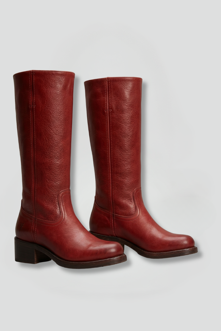 Nayelle | Boots for Women - Mid Calf Round Toe Block Heel Pull On Cushioned Comfort Fit-Women's High Boots-Red-3-Camoufit