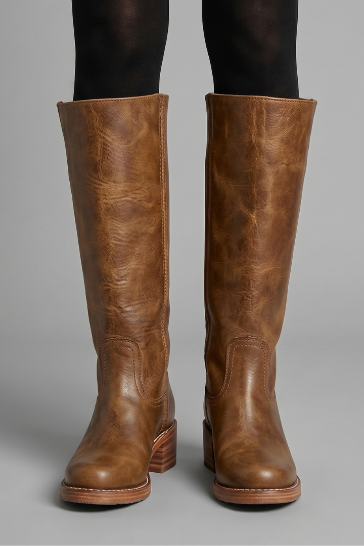 Nayelle | Boots for Women - Mid Calf Round Toe Block Heel Pull On Cushioned Comfort Fit-Women's High Boots-Light Brown-3-Camoufit