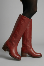 Nayelle | Boots for Women - Mid Calf Round Toe Block Heel Pull On Cushioned Comfort Fit-Women's High Boots-Red-3-Camoufit