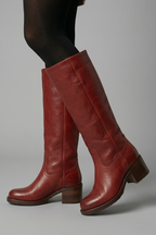 Nayelle | Boots for Women - Mid Calf Round Toe Block Heel Pull On Cushioned Comfort Fit-Women's High Boots-Red-3-Camoufit