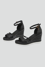 Aléora | Cushioned Sandals for Women - Slip On Contoured Footbed Low Platform Comfort Fit-Women's Heels-Black-5-Camoufit