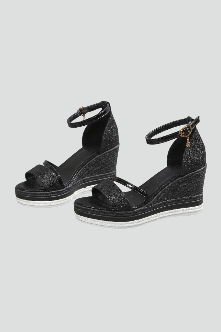 Aléora | Cushioned Sandals for Women - Slip On Contoured Footbed Low Platform Comfort Fit-Women's Heels-Black-5-Camoufit