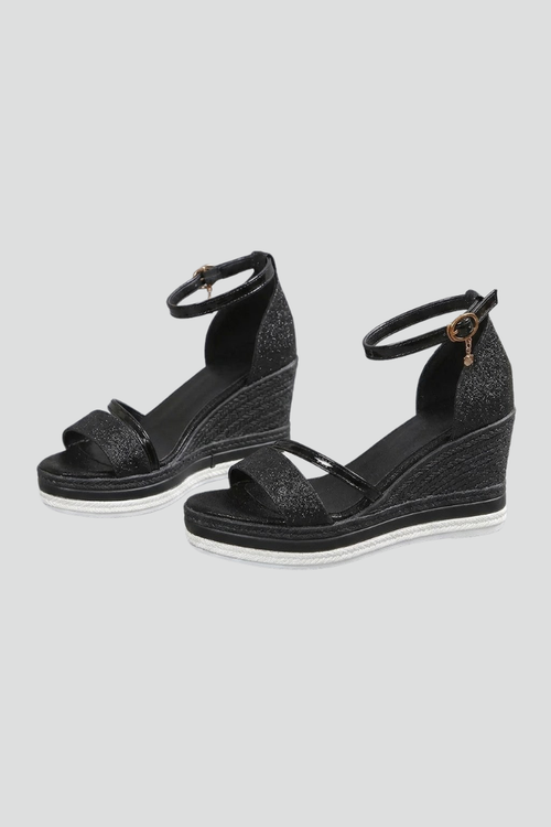 Aléora | Cushioned Sandals for Women - Slip On Contoured Footbed Low Platform Comfort Fit-Women's Heels-Black-5-Camoufit