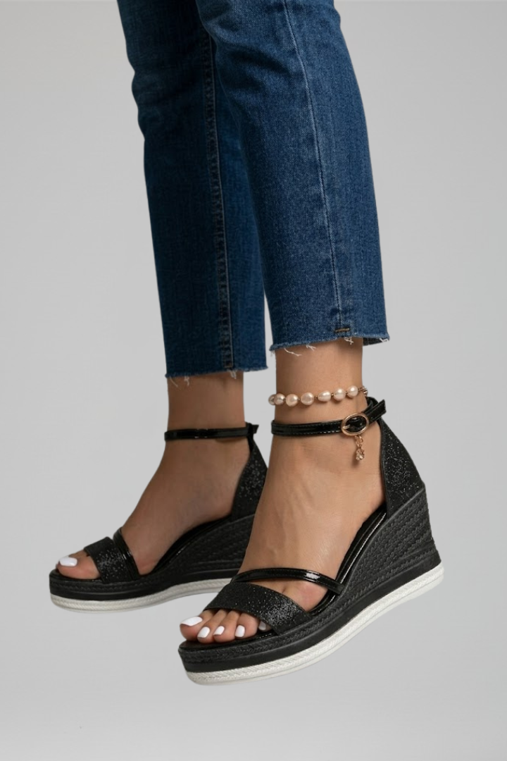 Aléora | Cushioned Sandals for Women - Slip On Contoured Footbed Low Platform Comfort Fit-Women's Heels-Black-5-Camoufit
