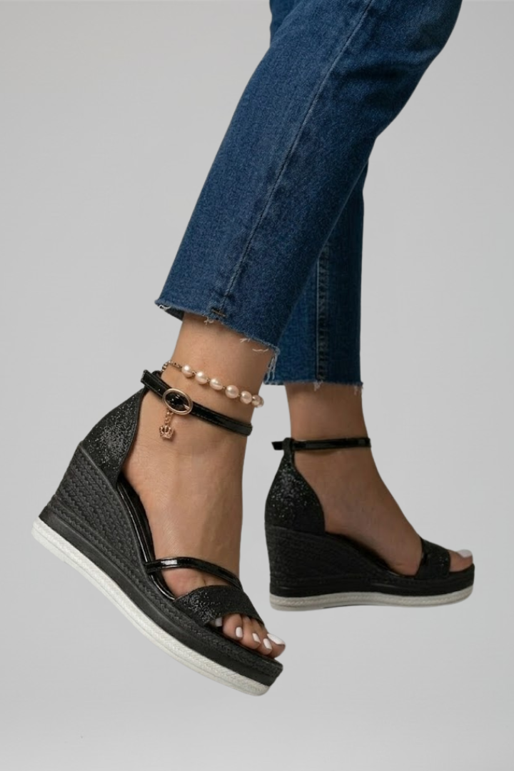Aléora | Cushioned Sandals for Women - Slip On Contoured Footbed Low Platform Comfort Fit-Women's Heels-Black-5-Camoufit