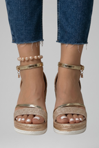 Aléora | Cushioned Sandals for Women - Slip On Contoured Footbed Low Platform Comfort Fit-Women's Heels-Gold-5-Camoufit