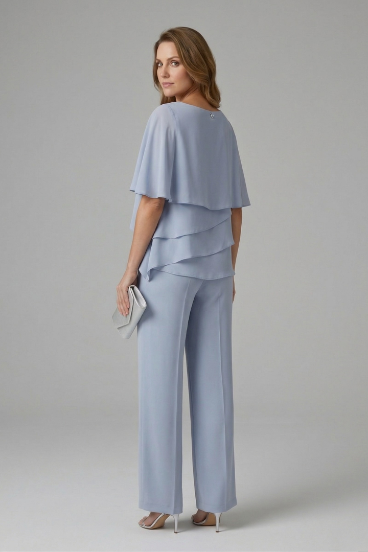 Elyra | Two Piece Set for Women - Layered Top Straight Leg Trousers Elegant Regular Fit-Women's Two Piece Sets-Blue-S-Camoufit