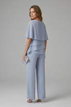 Elyra | Two Piece Set for Women - Layered Top Straight Leg Trousers Elegant Regular Fit-Women's Two Piece Sets-Blue-S-Camoufit
