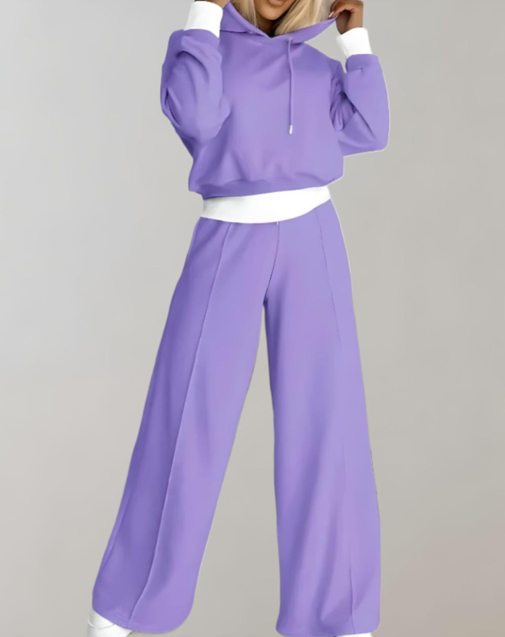 Women's Hoodie Tracksuit Set – Wide Leg Relaxed Lounge Fit-Women's Two Piece Sets-Purple-S-