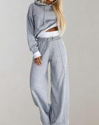 Women's Hoodie Tracksuit Set – Wide Leg Relaxed Lounge Fit-Women's Two Piece Sets-Grey-S-