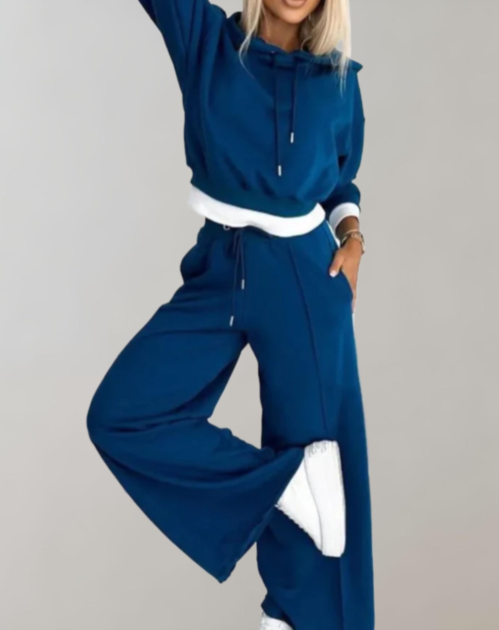 Women's Hoodie Tracksuit Set – Wide Leg Relaxed Lounge Fit-Women's Two Piece Sets-Blue-S-