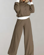 Women's Hoodie Tracksuit Set – Wide Leg Relaxed Lounge Fit-Women's Two Piece Sets-Brown-S-