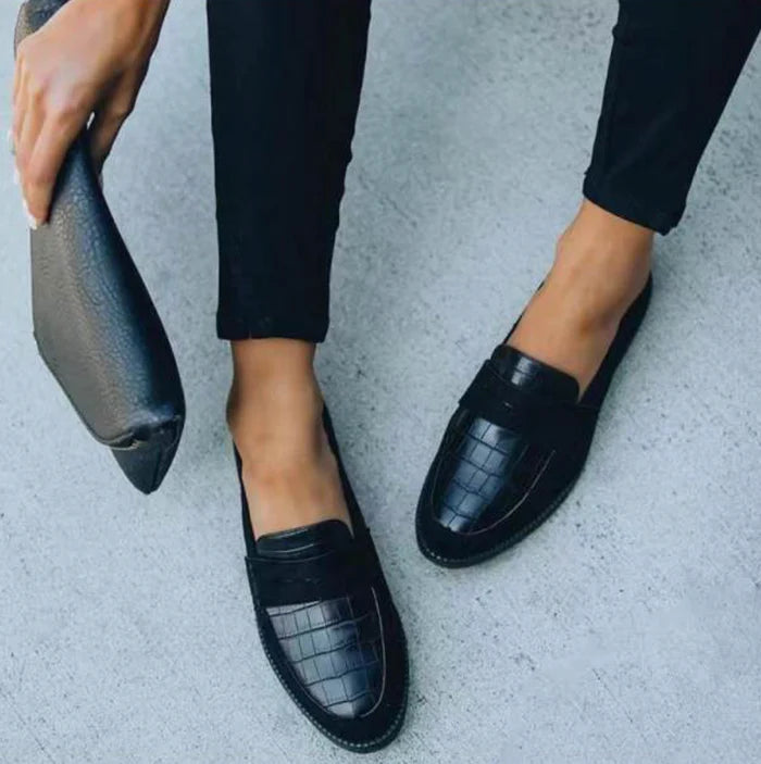Camille Women's Croc Loafers - Elegant Slip-On Everyday Shoes-Loafers-Black-4-Camoufit