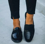 Camille Women's Croc Loafers - Elegant Slip-On Everyday Shoes-Loafers-Black-4-Camoufit