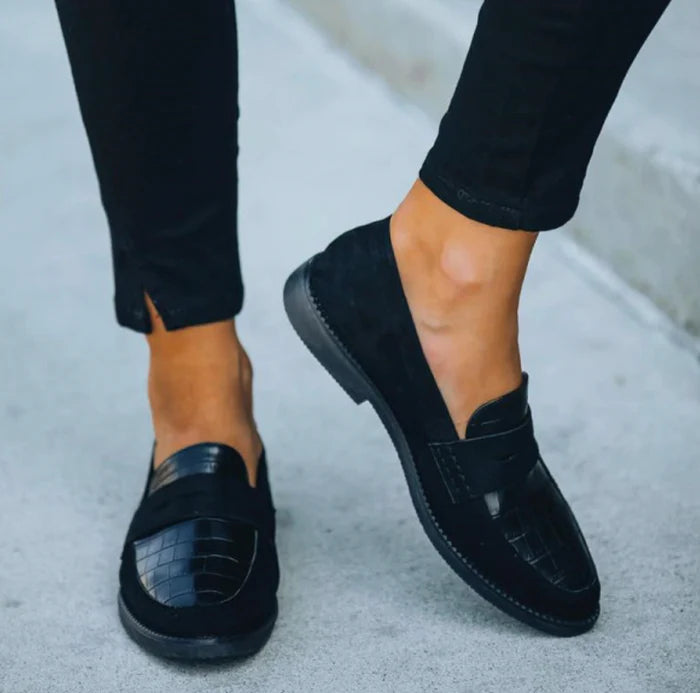 Camille Women's Croc Loafers - Elegant Slip-On Everyday Shoes-Loafers-Black-4-Camoufit
