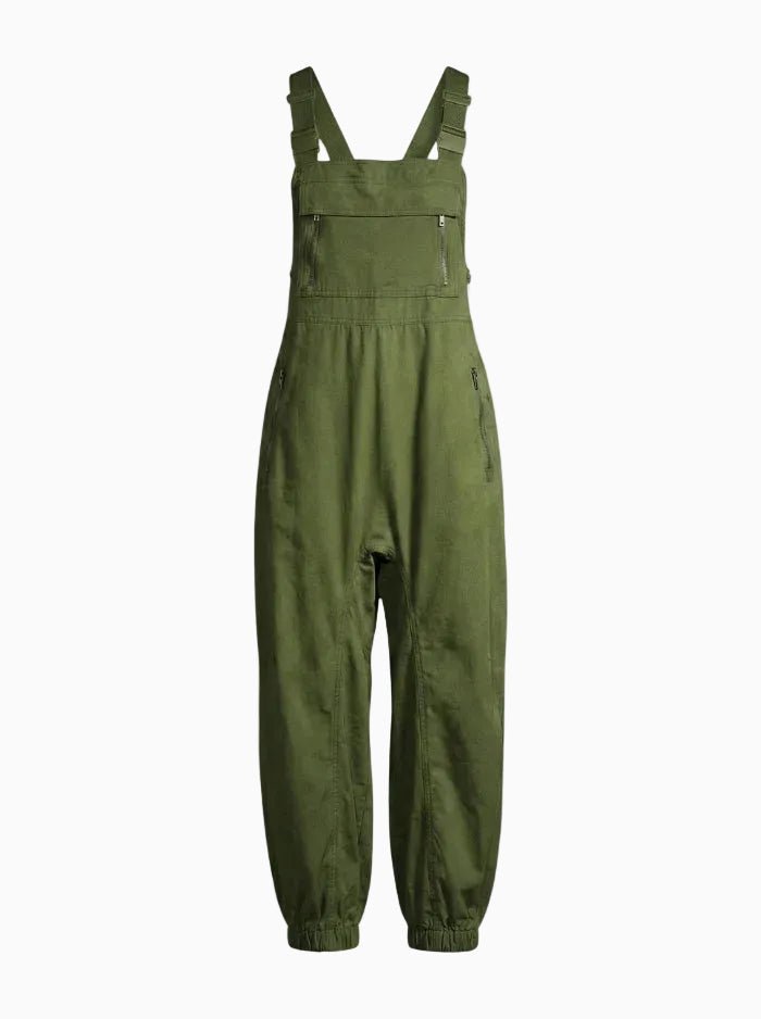 Women's Cargo Overalls With Zippered Pockets-Jumpsuits & Overalls-CAMOUFIT-Green-S-Camoufit