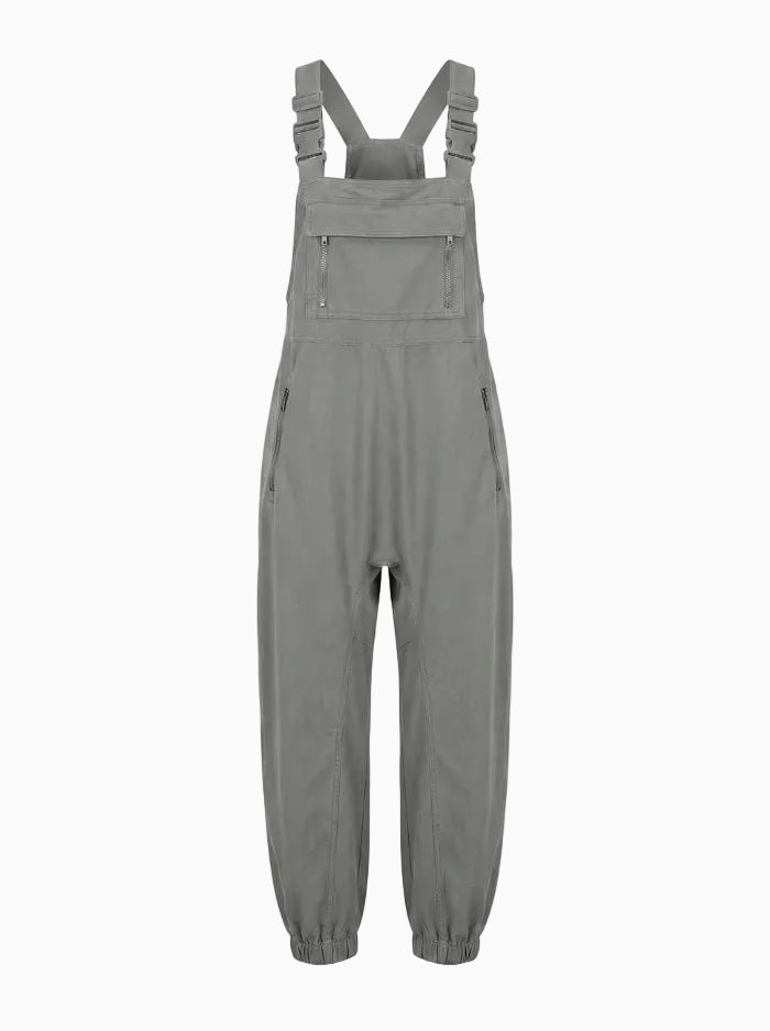Women's Cargo Overalls With Zippered Pockets-Jumpsuits & Overalls-CAMOUFIT-Gray-S-Camoufit