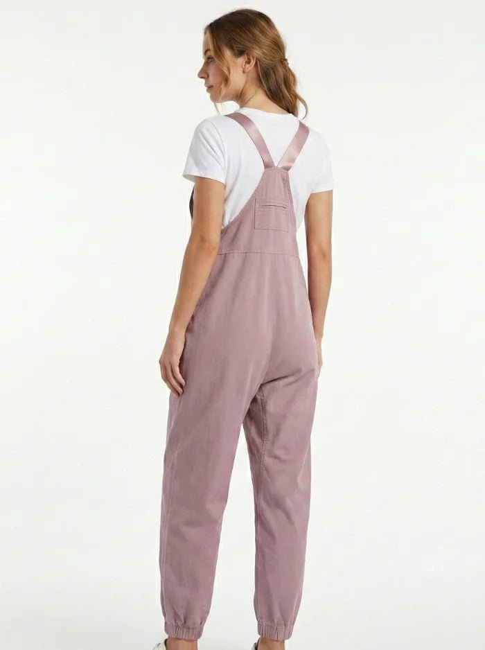 Women's Cargo Overalls With Zippered Pockets-Jumpsuits & Overalls-CAMOUFIT-Light Pink-S-Camoufit