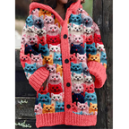 Mila | Cat Hooded Cardigan Women Button Down Cozy Knit-Women's Winter Cardigan-Pink-S-Camoufit