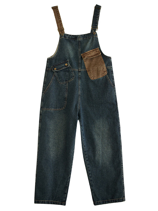 Women's Contrast Washed Denim Overalls 4