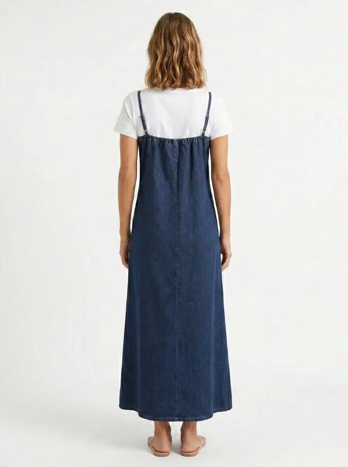 Women’s Denim Jumper Dress with Adjustable Strap-Overall Dresses-CAMOUFIT-Blue-2XS-Camoufit