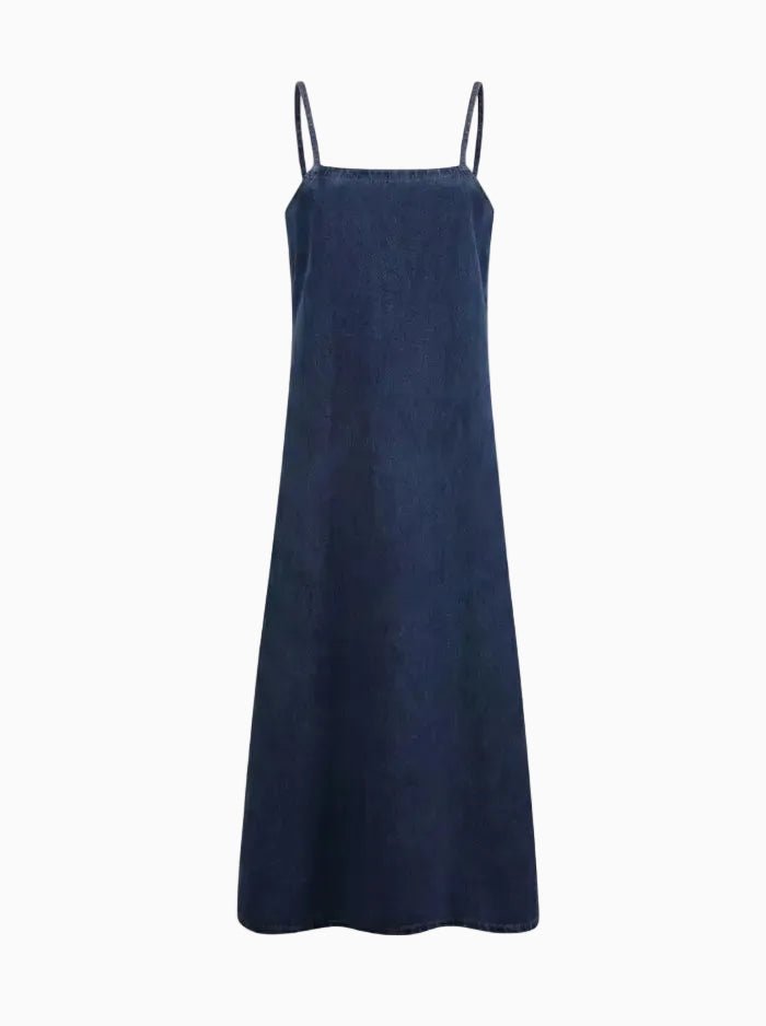 Women’s Denim Jumper Dress with Adjustable Strap-Overall Dresses-CAMOUFIT-Blue-2XS-Camoufit