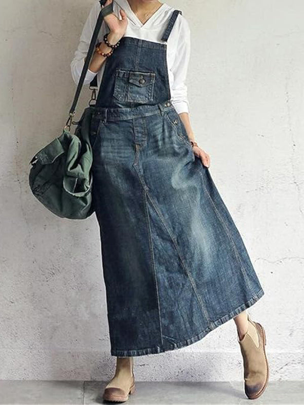 Women's Denim Overall Dress Cotton Vintage-Inspired 1