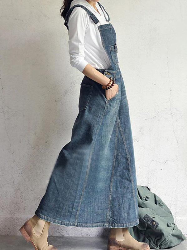 Women's Denim Overall Dress Cotton Vintage-Inspired 2