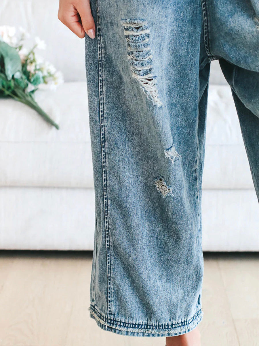 Women's Distressed Denim Overalls Cotton 5