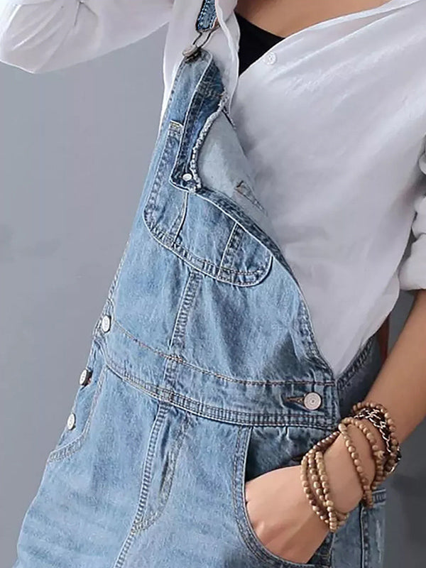 Women's Distressed Denim Overalls Dress Cotton 5