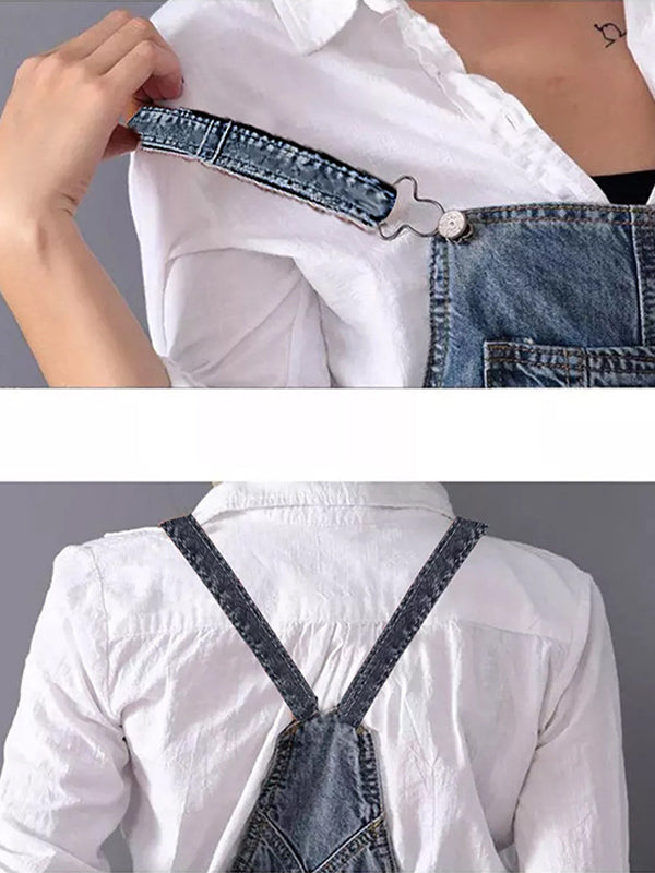 Women's Distressed Denim Overalls Dress Cotton 8
