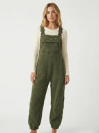 Women's Fleece Thermal Overalls With Zippered Pockets-Jumpsuits & Overalls-CAMOUFIT-Khaki-S-Camoufit