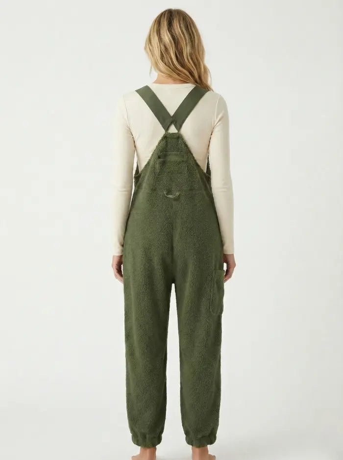 Women's Fleece Thermal Overalls With Zippered Pockets-Jumpsuits & Overalls-CAMOUFIT-Khaki-S-Camoufit